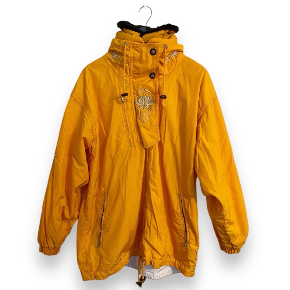 Vintage Bogner Yellow Lotus Elephant Embroidered Full Zip Hooded Jacket